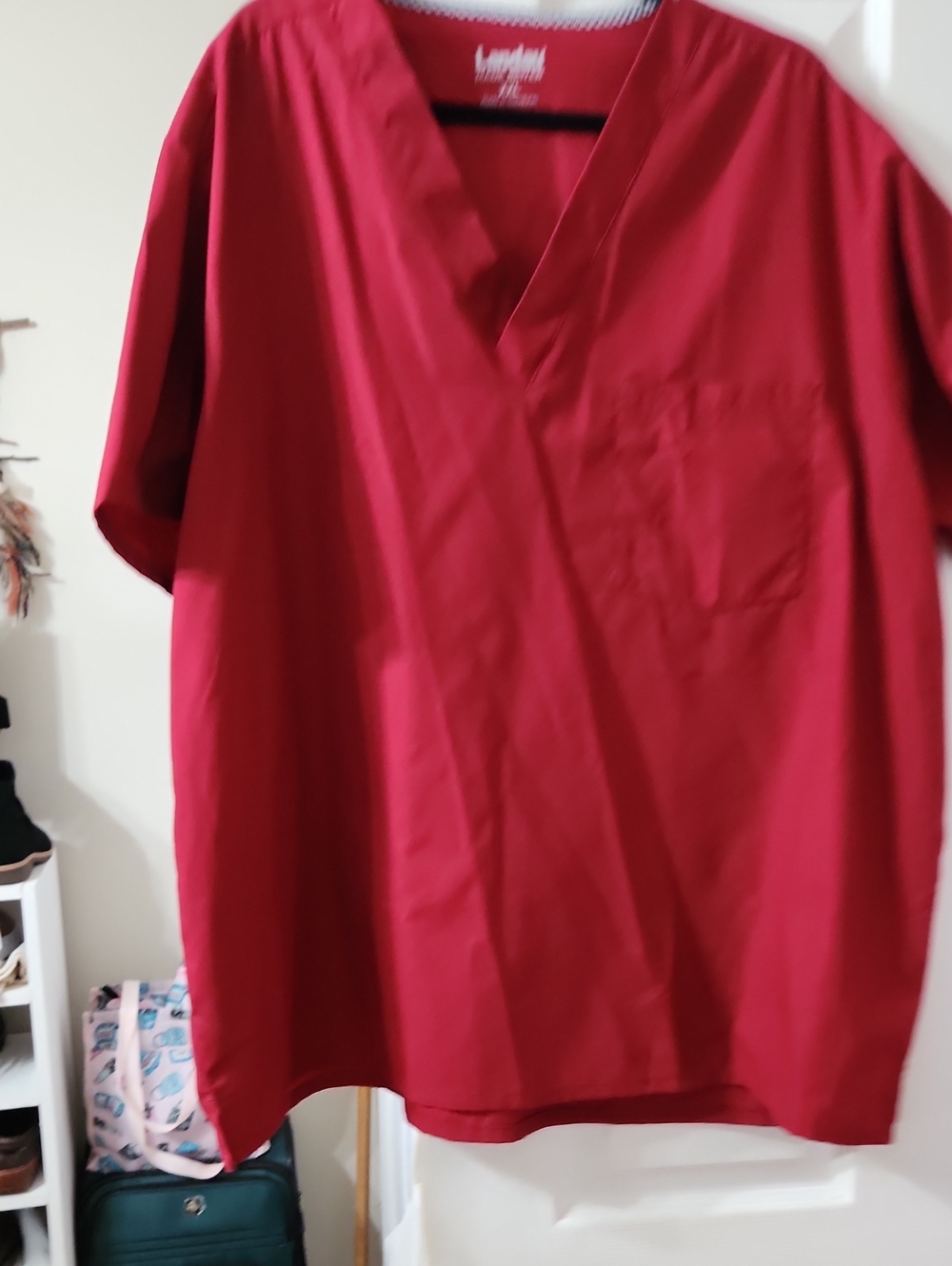 Landau Men’s Crimson Red V-Neck Medical Scrub Top